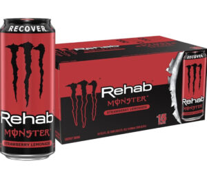 Monster Energy Rehab Strawberry Lemonade + Energy, Energy Drink, 15.5 Fl Oz (Pack of 15)