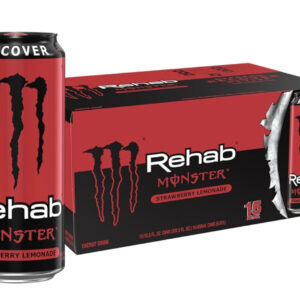 Monster Energy Rehab Strawberry Lemonade + Energy, Energy Drink, 15.5 Fl Oz (Pack of 15)